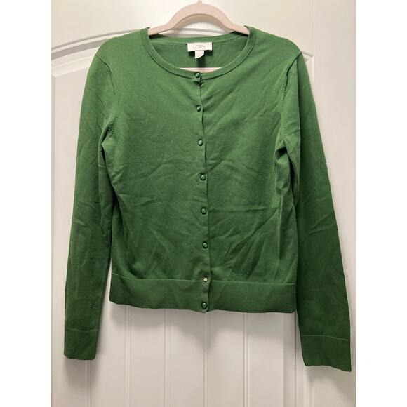Ann Taylor Loft Women’s Button Front Long Sleeve Cardigan Sweater Size M Green - Picture 1 of 4